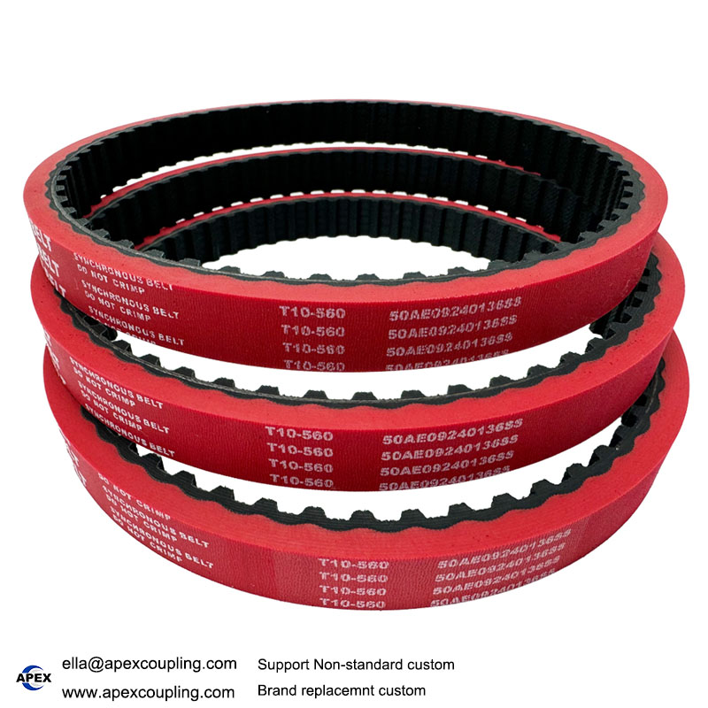 T10-560 timing belt with red rubber coating